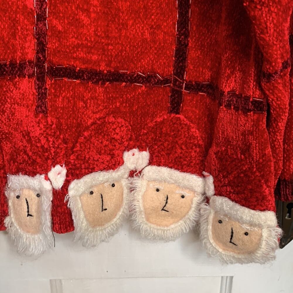 That Sweater Christmas Santa Claus Button-down Knit Beaded Cardigan W-261 Sz XL